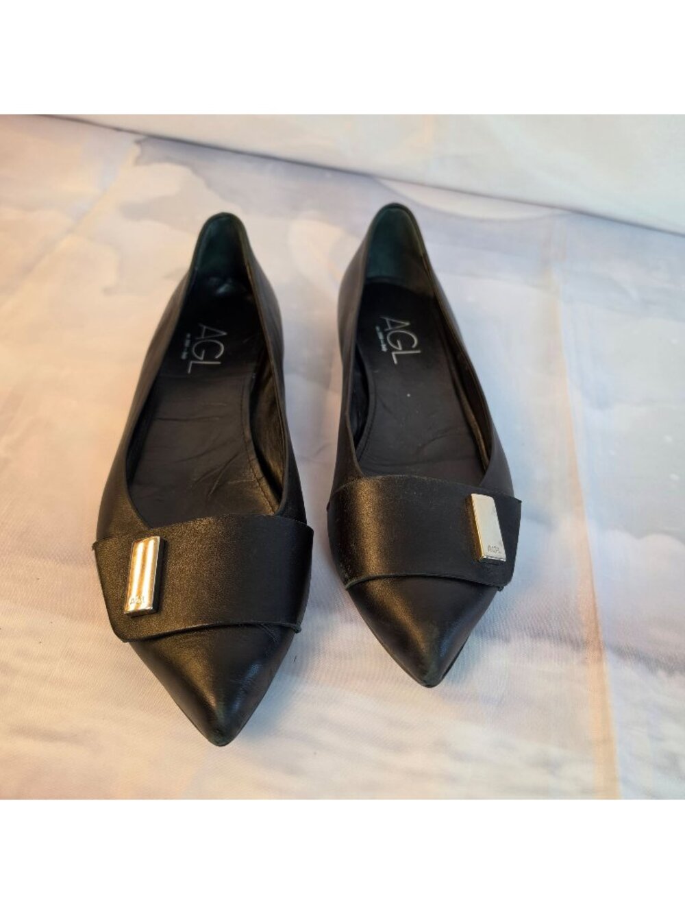 AGL Attilio Giusti Leombruni Italy Leather Pointed Skimmer Flats Women 40 - Picture 1 of 13